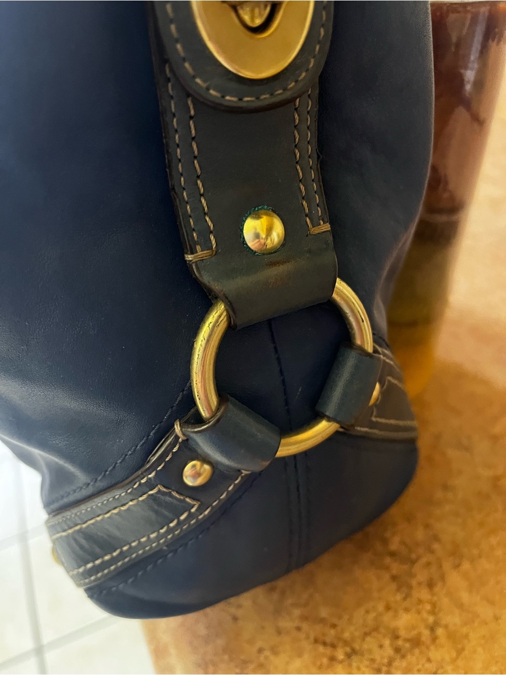 Coach Navy Leather Shoulder Hobo with Brass Hardware - Picture 7 of 14